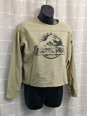 Jurassic Park Olive Green Graphic Cropped Sweatshirt